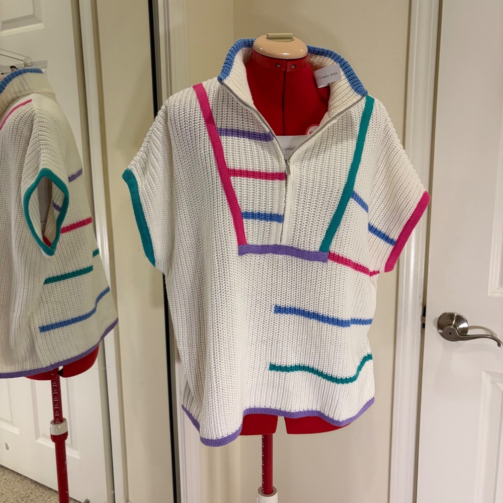New York & Company 80s Style Colorblock Stripe Quarter Zip Sweater Vest XL NWT
